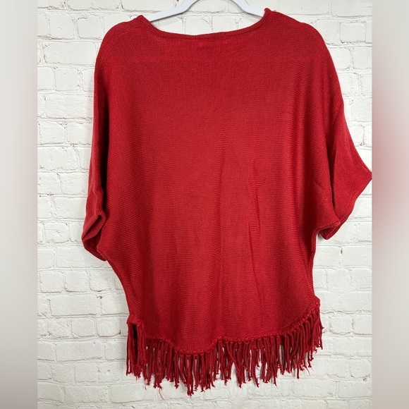 Valerie Stevens oversized Sweater batwing sleeves fringe accent red, sz S, GUC - Picture 5 of 6